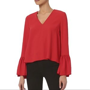 INTERMIX Katie red bell sleeve v-neck blouse medium like new